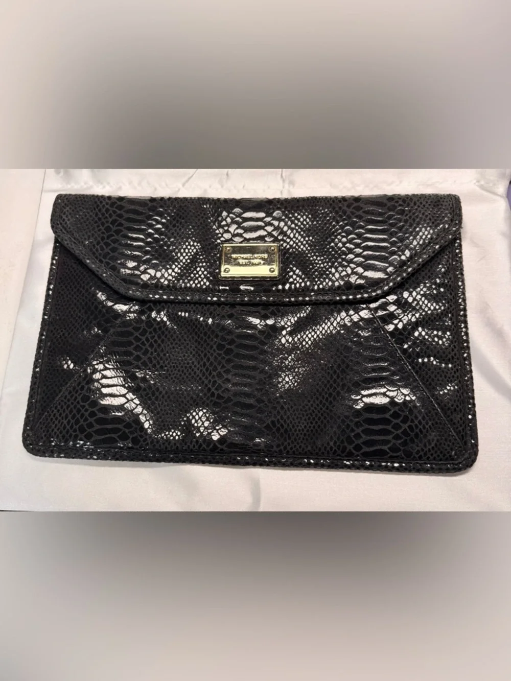 Michael Kors Black Snakeskin Clutch 13”x 9” Like New
